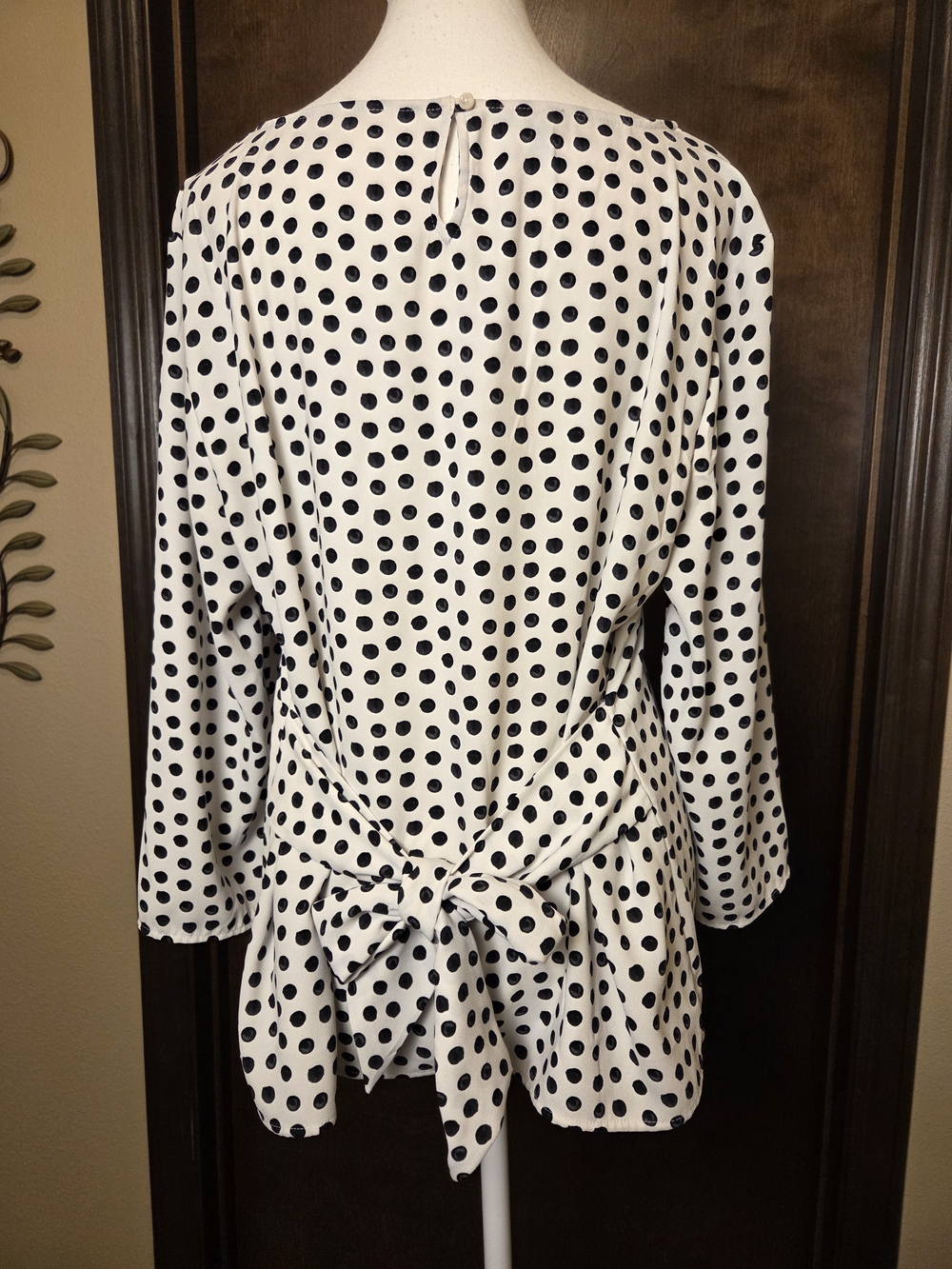 Talbots Black & White Polka Dot 3/4 Sleeve Top - Picture 7 of 13